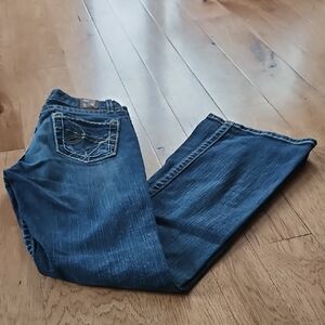 Blue Boot Cut Jeans with Faded Look and Classic Denim
